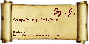 Szapáry Jolán névjegykártya