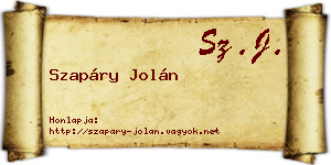 Szapáry Jolán névjegykártya